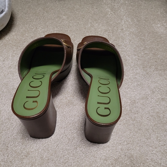 Gucci Horsebit Platform Brown Leather Sandals - Picture 5 of 9